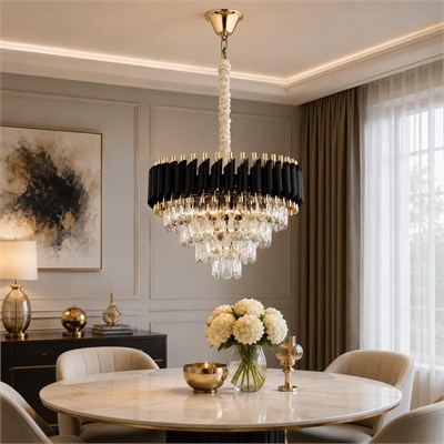 Apliqa Mikula 45lik Yuvarlak Gold Kristal Taşlı Modern Oturma Odası Salon Sarkıt Avize ( Ürün Zincirlidir )