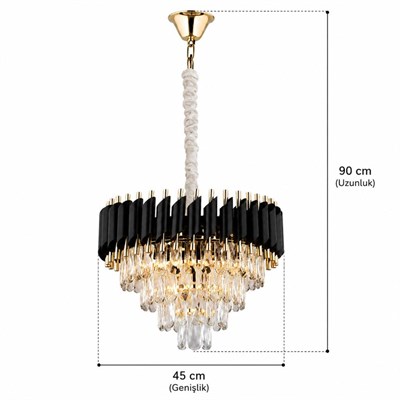 Apliqa Mikula 45lik Yuvarlak Gold Kristal Taşlı Modern Oturma Odası Salon Sarkıt Avize ( Ürün Zincirlidir )