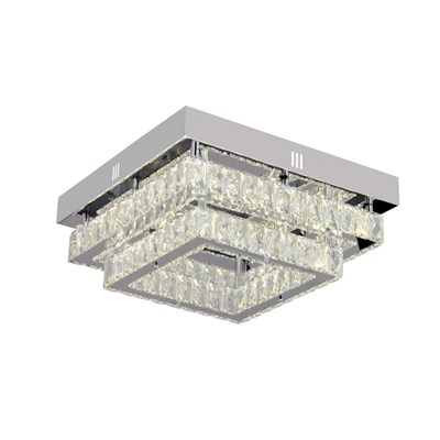 Apliqa Modina 2 Katlı Krom Ledli 3 Renkli 70 Watt Kristalli Taşlı Modern Tasarım Led Kristal Salon Avize