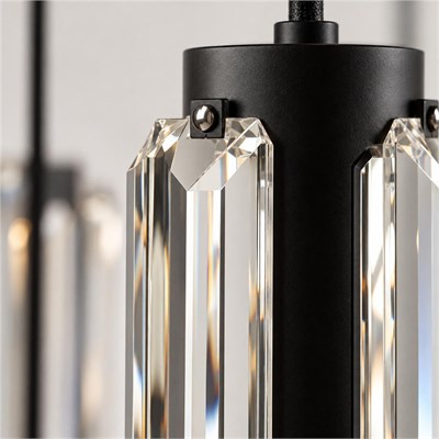 Apliqa Natali 5 Li Yuvarlak Siyah Modern Kristalli, Taşlı Modern Tasarım Kristal Salon Sarkıt Avize