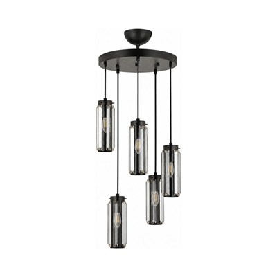 Apliqa Natali 5 Li Yuvarlak Siyah Modern Kristalli, Taşlı Modern Tasarım Kristal Salon Sarkıt Avize