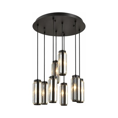 Apliqa Natali 8 Li Yuvarlak Siyah Modern Kristalli, Taşlı Modern Tasarım Kristal Salon Sarkıt Avize