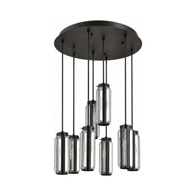 Apliqa Natali 8 Li Yuvarlak Siyah Modern Kristalli, Taşlı Modern Tasarım Kristal Salon Sarkıt Avize