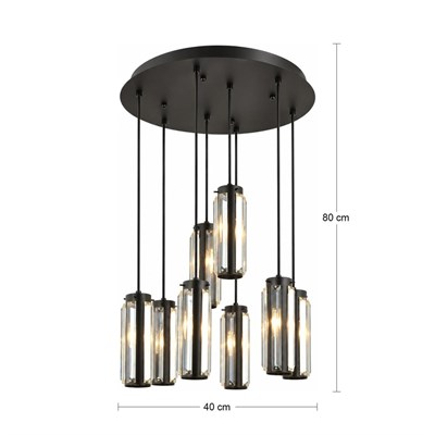 Apliqa Natali 8 Li Yuvarlak Siyah Modern Kristalli, Taşlı Modern Tasarım Kristal Salon Sarkıt Avize