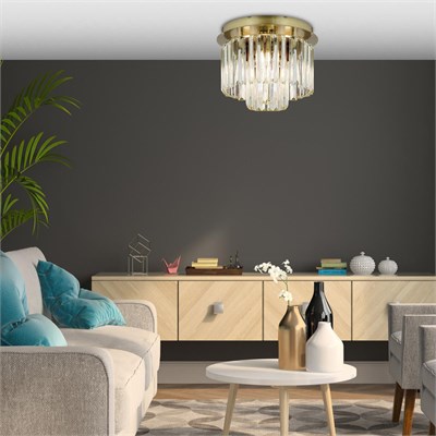 Apliqa Nilüfer 2 Katlı Küçük Eskitme Yuv. Kristalli Taşlı Modern Tasarım Kristal Salon Avize