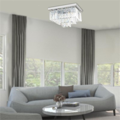 Apliqa Nilüfer Kristalli Krom Kaplama Triplex Kare Kristalli Taşlı Modern Tasarım Kristal Salon Avize
