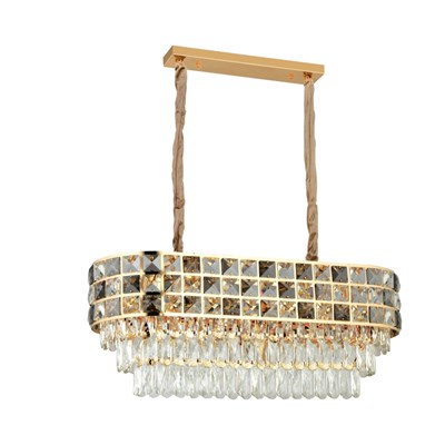 Apliqa Orrel 10lu Sıralı Gold Kristal Taşlı Modern Yemek Odası Salon Sarkıt Avize