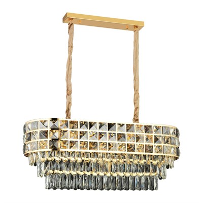 Apliqa Orrel 10lu Sıralı Gold Kristal Taşlı Modern Yemek Odası Salon Sarkıt Avize