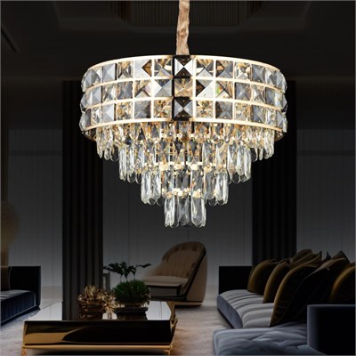 Apliqa Orrel 8li Gold Kristal Taşlı Modern Oturma Odası Salon Sarkıt Avize