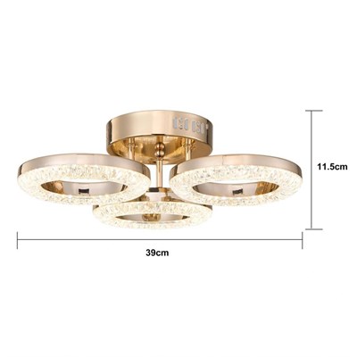 Apliqa Oylum 3lü Gold 24 Watt Kristalli Koridor Salon Led Plafonyer Avize