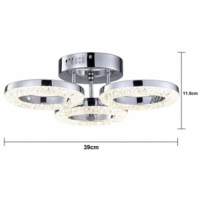 Apliqa Oylum 3lü Krom 24 Watt Kristalli Koridor Salon Led Plafonyer Avize
