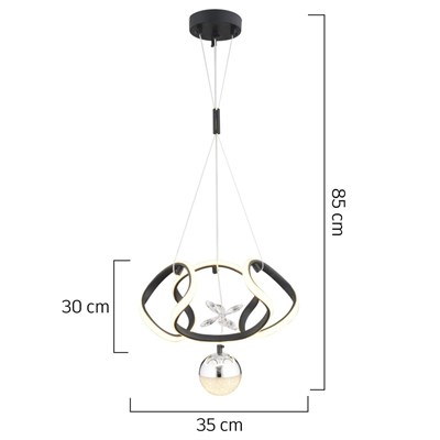 Apliqa Pelin Tekli Siyah Krom 3 Renkli 39 Watt Ledli Modern Oturma Odası, Koridor, Salon Led Avize