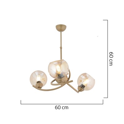 Apliqa Pireal 3lü Yuvarlak Eskitme Bal Camlı Modern Oturma Odası Salon Avize
