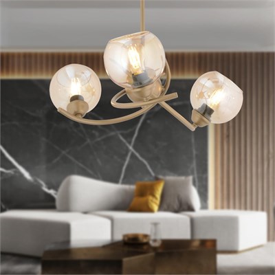 Apliqa Pireal 3lü Yuvarlak Eskitme Bal Camlı Modern Oturma Odası Salon Avize