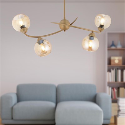 Apliqa Pireal 4lü Sıralı Eskitme Bal Camlı Modern Oturma Odası Salon Avize