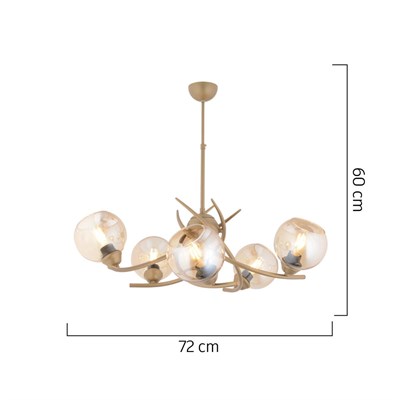 Apliqa Pireal 5li Yuvarlak Eskitme Bal Camlı Modern Oturma Odası Salon Avize