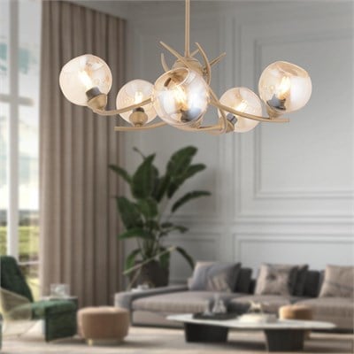 Apliqa Pireal 5li Yuvarlak Eskitme Bal Camlı Modern Oturma Odası Salon Avize