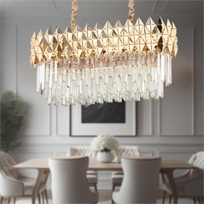 Apliqa Rodya 80lik Sıralı Gold Kristal Taşlı Modern Yemek Odası Salon Sarkıt Avize
