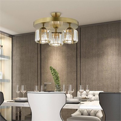 Apliqa Sabrina 3 Lü Yuvarlak Eskitme Plafonyer Kristalli Taşlı Modern Tasarım Kristal Salon Avize