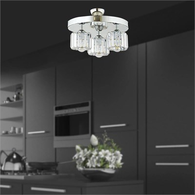 Apliqa Sabrina 3 Lü Yuvarlak Krom Kaplama Plafonyer Kristalli Taşlı Modern Tasarım Kristal Salon Avize