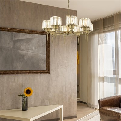 Apliqa Sadem 8li Eskitme Kristalli Taşlı Modern Tasarım Salon-yatak Odası Kristal Salon Avize