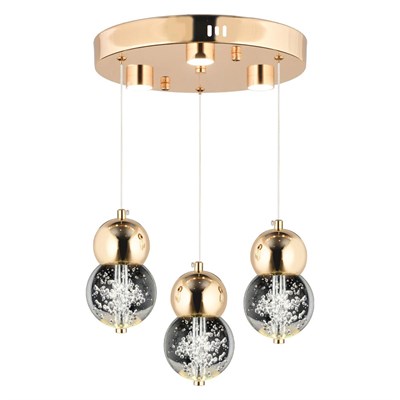 Apliqa Sasha 3lü Yuvarlak 3 Renkli 48 Watt Gold Kristal Ledli Modern Oturma Odası Salon Sarkıt Avize