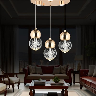 Apliqa Sasha 3lü Yuvarlak 3 Renkli 48 Watt Gold Kristal Ledli Modern Oturma Odası Salon Sarkıt Avize