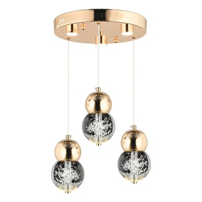 Apliqa Sasha 3lü Yuvarlak 3 Renkli 48 Watt Gold Kristal Ledli Modern Oturma Odası Salon Sarkıt Avize