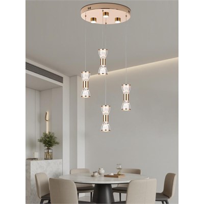 Apliqa Sayen 4lü Yuvarlak Gold Sarkıt Led Avize