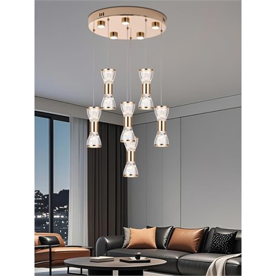 Apliqa Sayen 6lı Yuvarlak Gold Sarkıt Led Avize