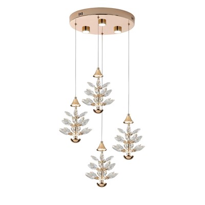 Apliqa Serap 4lü 39 Watt 3000k Yuvarlak Gold Kristal Taşlı Ledli Salon Avize