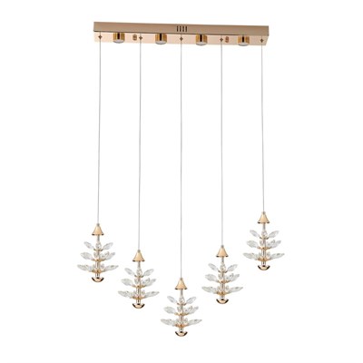 Apliqa Serap 5li 62 Watt 3000k Sıralı Gold Kristal Taşlı Ledli Salon Avize