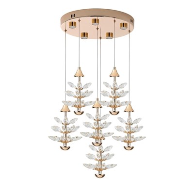 Apliqa Serap 6lı 65 Watt 3000k Yuvarlak Gold Kristal Taşlı Ledli Salon Avize