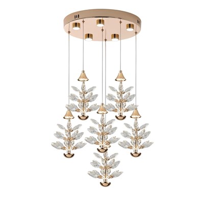 Apliqa Serap 6lı 65 Watt 3000k Yuvarlak Gold Kristal Taşlı Ledli Salon Avize