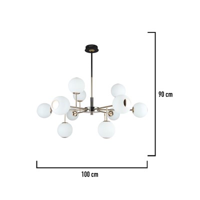 Apliqa Sofia 12li Siyah Gold 100 Watt Yuvarlak Modern Oturma Odası, Salon Avize