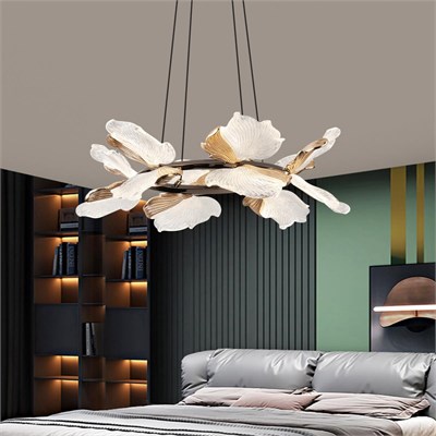 Apliqa Taran 50lik Siyah Gold Çiçek Desenli 60 Watt Yuvarlak Modern Salon Led Avize