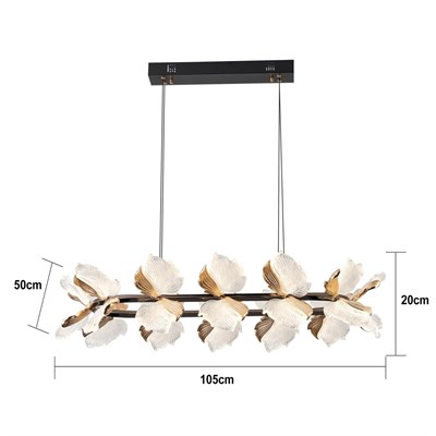Apliqa Taran Sıralı Siyah Gold Çiçek Desenli 120 Watt Yemek Masası Üstü Modern Salon Led Avize