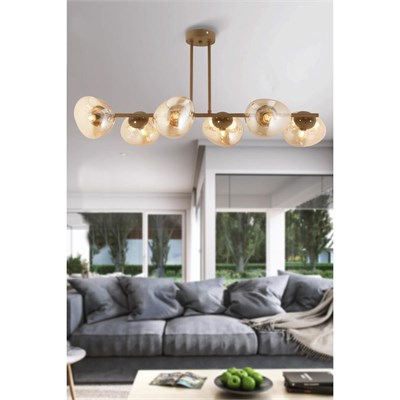 Apliqa Tristan 6lı Sıralı Eskitme Modern Yemek Masası Üstü, Salon Avize