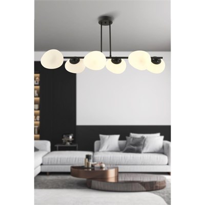 Apliqa Tristan 6lı Sıralı Siyah Modern Yemek Masası Üstü, Salon Avize