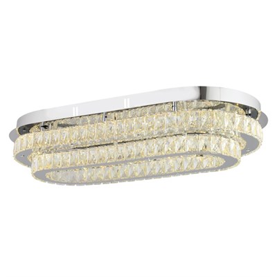 Apliqa Valeria 2 Katlı Elips Plafonyer Elips Ledli 3 Renkli Kristalli Taşlı Modern Tasarım Led Kristal Salon Avize