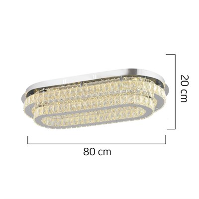 Apliqa Valeria 2 Katlı Elips Plafonyer Elips Ledli 3 Renkli Kristalli Taşlı Modern Tasarım Led Kristal Salon Avize