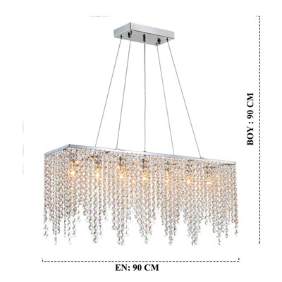 Apliqa Vita 7 Lı Krom Kristalli Taşlı Modern Tasarım Kristal Salon Avize