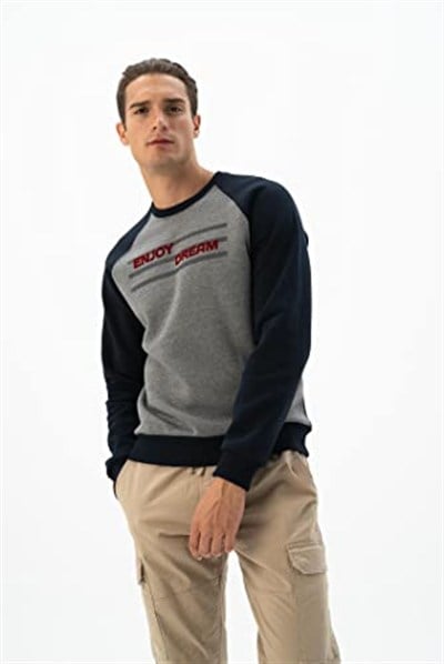 Ar-ma Erkek Bisiklet Yaka Sweatshirt Yazi Baskili Cepsiz Örme Kumaş Büyük Beden%70 Pamuk%30 Polyester 30/1 Şardonlu Üç İplik K24124884401