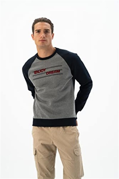 Ar-ma Erkek Bisiklet Yaka Sweatshirt Yazi Baskili Cepsiz Örme Kumaş Büyük Beden%70 Pamuk%30 Polyester 30/1 Şardonlu Üç İplik K24124884401