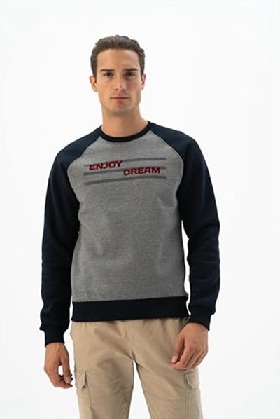 Ar-ma Erkek Bisiklet Yaka Sweatshirt Yazi Baskili Cepsiz Örme Kumaş Büyük Beden%70 Pamuk%30 Polyester 30/1 Şardonlu Üç İplik K24124884401