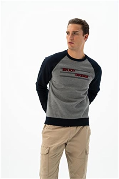 Ar-ma Erkek Bisiklet Yaka Sweatshirt Yazi Baskili Cepsiz Örme Kumaş Büyük Beden%70 Pamuk%30 Polyester 30/1 Şardonlu Üç İplik K24124884401
