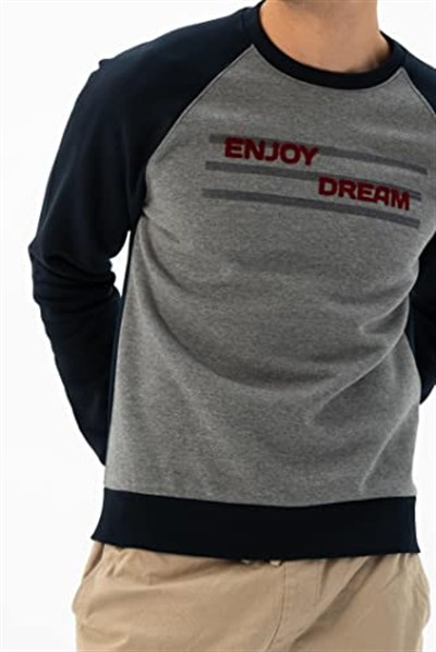 Ar-ma Erkek Bisiklet Yaka Sweatshirt Yazi Baskili Cepsiz Örme Kumaş Büyük Beden%70 Pamuk%30 Polyester 30/1 Şardonlu Üç İplik K24124884401