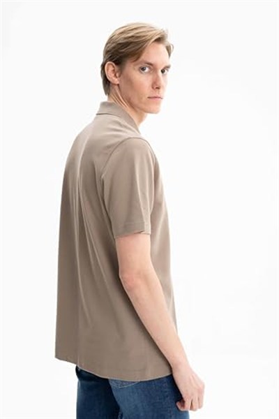 Ar-ma Erkek Polo Yaka Kısa Kollu Gömlek Regular Fit%100 Pamuk Penye Pike Düğme Kapamalı Cepsiz Y25374351101 Gri-Bej G8