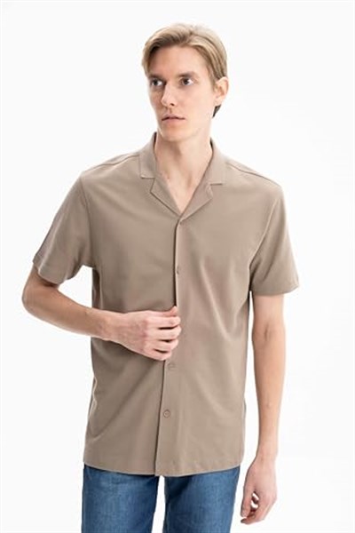Ar-ma Erkek Polo Yaka Kısa Kollu Gömlek Regular Fit%100 Pamuk Penye Pike Düğme Kapamalı Cepsiz Y25374351101 Gri-Bej G8