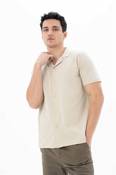 Ar-ma Erkek Polo Yaka Kısa Kollu Gömlek Regular Fit%100 Pamuk Penye Pike Düğme Kapamalı Cepsiz Y25374351101 Bej-B1